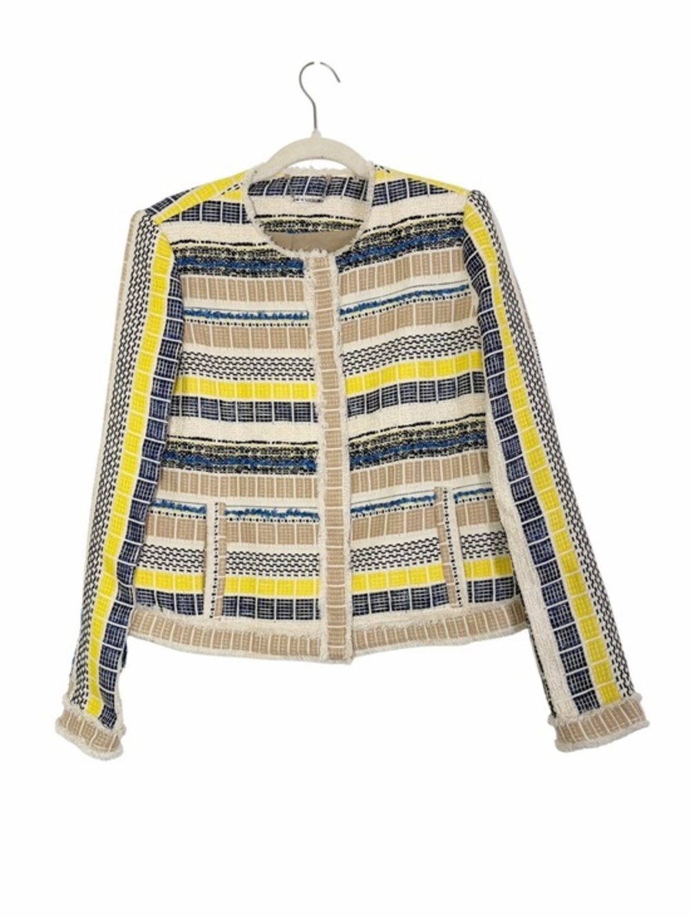 Elie Tahari Bouclé Fringe Tweed Jacket  Blazer Medium Classic Designer Office